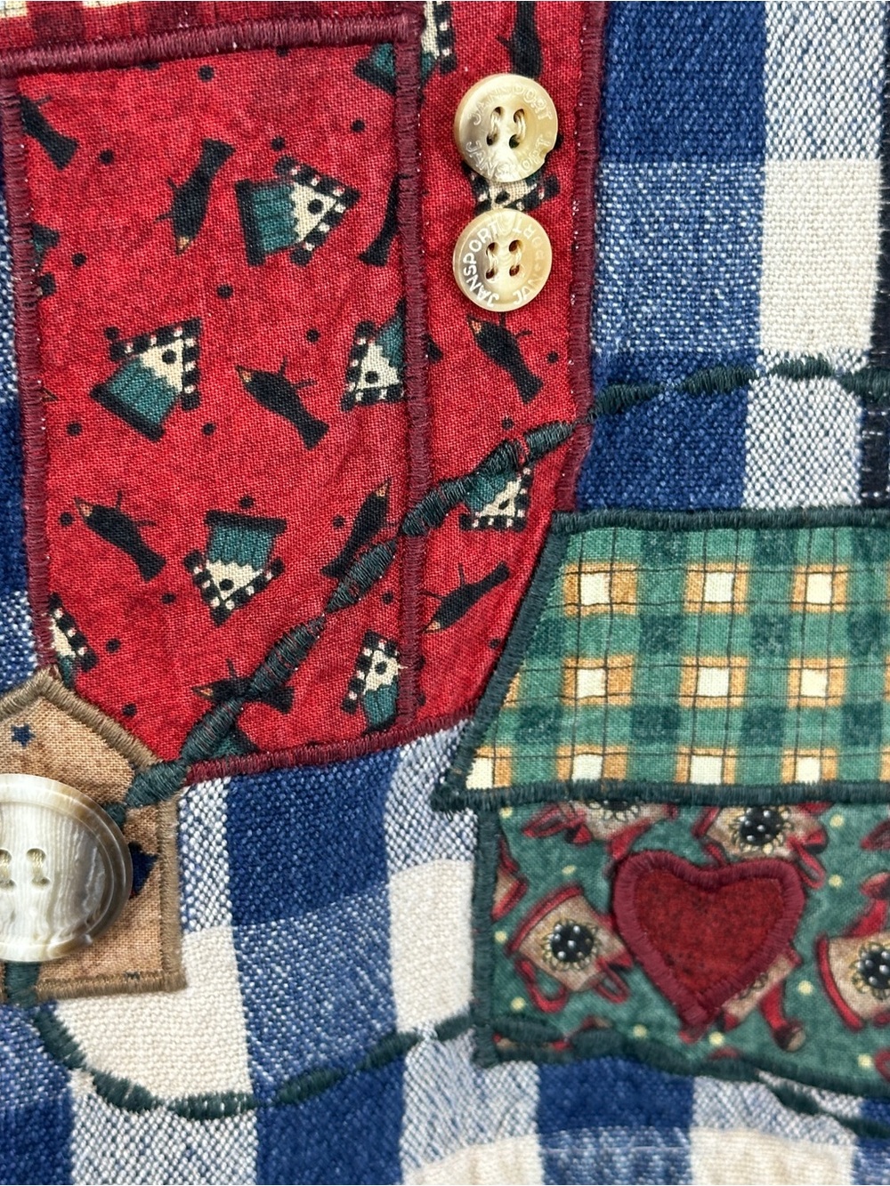 Vintage Medium Denim Button-Up Shirt Patchwork Embroidered Blue Americana - Picture 5 of 9